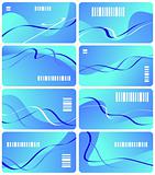Eight business cards of sea color with bar code
