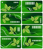 Eight green business cards with image leaf