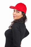 Casual woman with a red cap