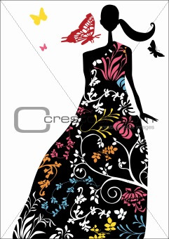 vector - An elegant woman with a long dress standing
