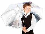 Boy under umbrella