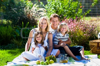 Young family having picnic in a park