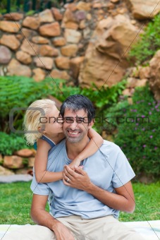 Father giving daughter piggyback