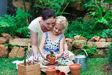 Mother and daughter gardening 