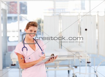 Blonde nurse working in a hospital