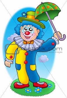 Cartoon clown holding umbrella