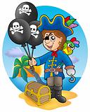 Pirate boy with balloons on beach