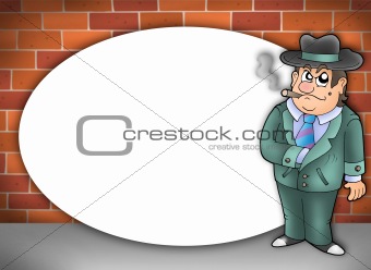 Round frame with cartoon gangster