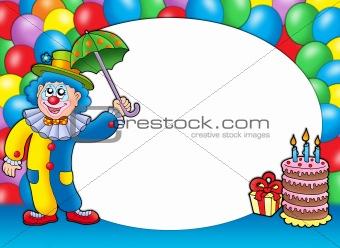 Round frame with clown and balloons
