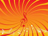 orange background with musical notes and wave