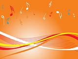orange wallpaper of musical waves with notes