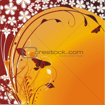 Cheerful butterflies against the stylised sun