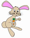 cute brown happy cartoon bunny rabbit holding a carrot
