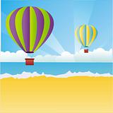 beach landscape with hot air balloons