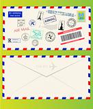 Air mail envelope with postal stamps