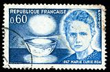 Vintage french stamp depicting Marie Curie