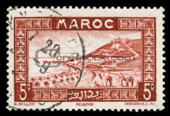 vintage stamp from Morocco depicting a traditional scenic view