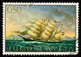 vintage stamp depicting a sailing ship