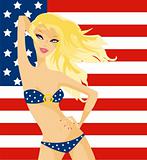 sexy blonde over patriotic background