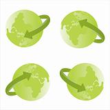 set of 4 globes with arrows icons