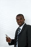 businessman holding mobile phone