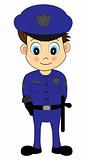 Cute Cartoon Male Police Officer in Blue Uniform