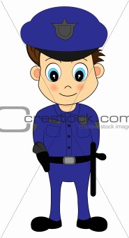 Cute Cartoon Male Police Officer in Blue Uniform