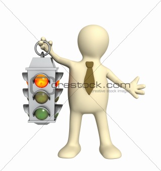3d puppet - businessman with traffic-light