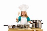Little girl chef beating on the pots