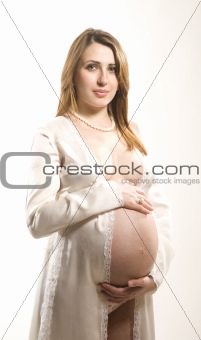 woman in white shirt on white background