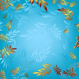 Blue background with leaves