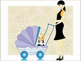 abstract heart background, baby in a pram