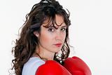 young woman with red boxing gloves
