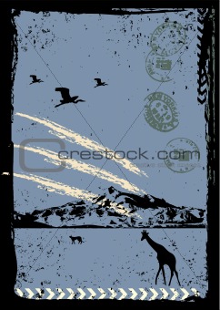 vector grunge background with mountain and animal
