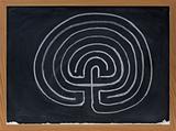 seven ring labyrinth on blackboard
