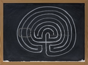 seven ring labyrinth on blackboard