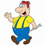 Workman Holding Spanner Cartoon Character