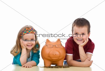 Kids with their expert piggy bank