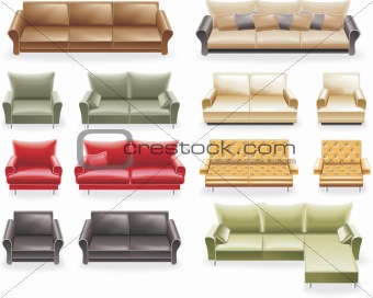 Vector furniture icon set. Sofas