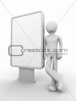 man stands near copyspaced lightbox (citylight) looking at it