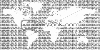 Binary code and world map