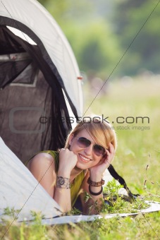 woman in tent
