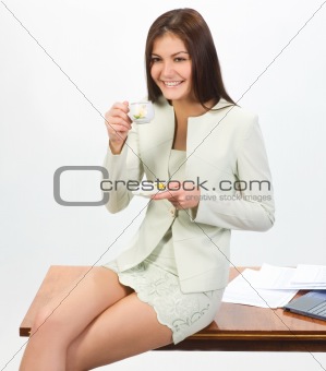 businesswoman with cap of coffee