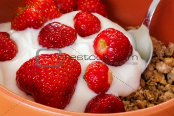 detail of strawberries with cereals