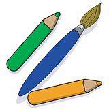 Paintbrush and pencils