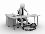 Man chained with office table (workplace) 1
