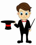 Cute Cartoon Magician With Hat and Wand