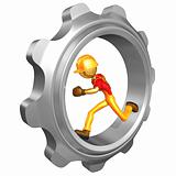 Gold Guy Construction Worker Running In Gear