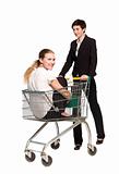 Two women and a shopping cart
