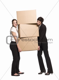 Women carrying boxes